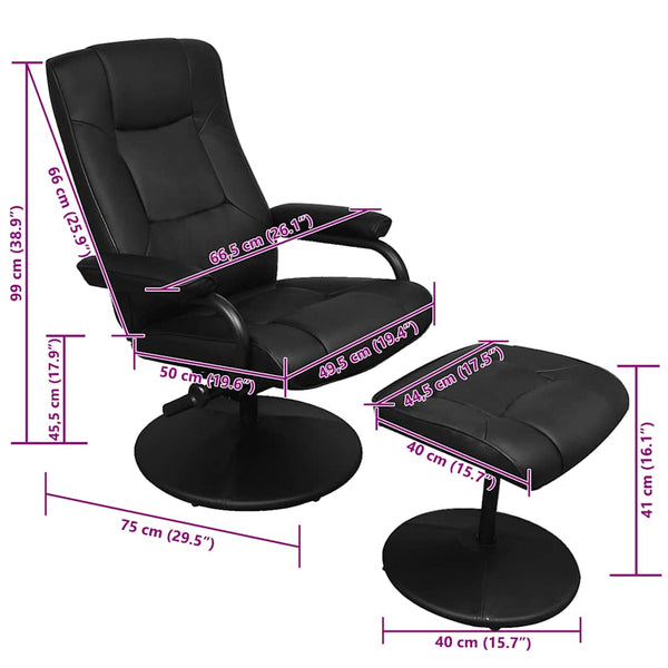 vidaXL TV Armchair with Footstool Black Faux Leather