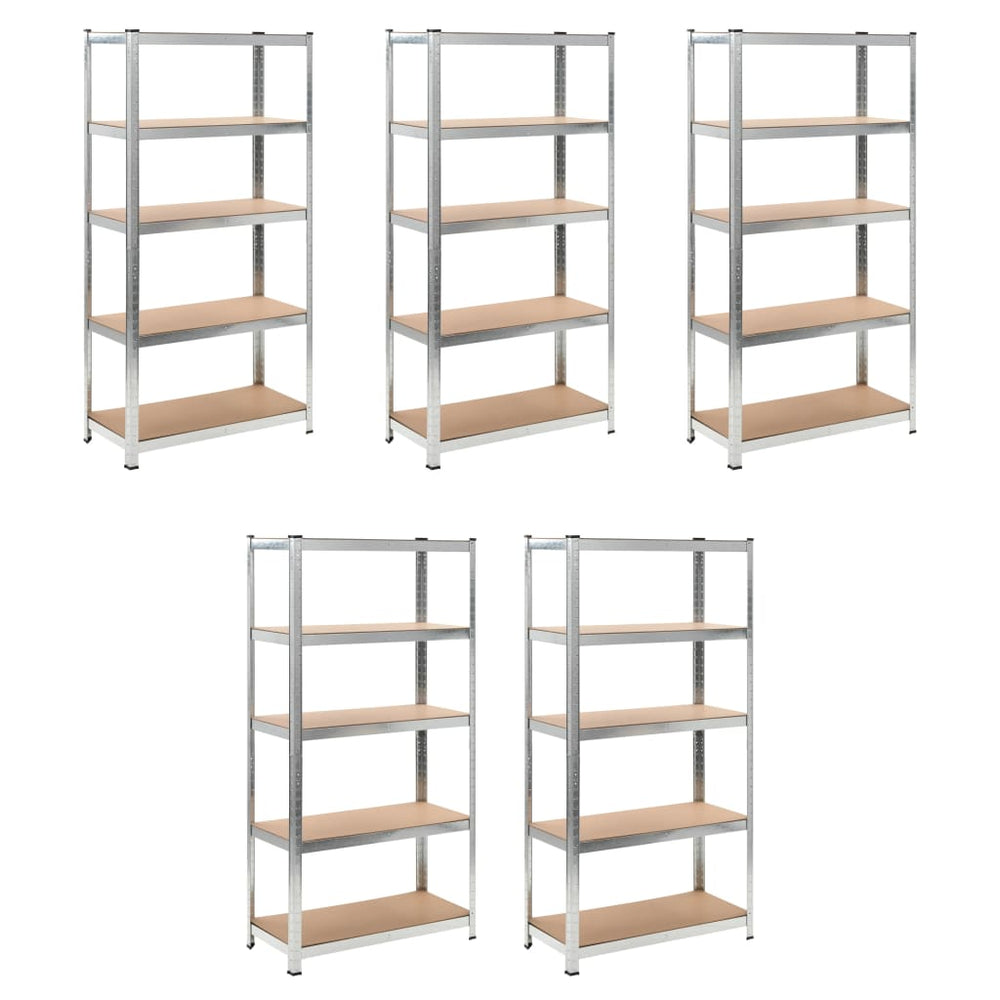 vidaXL 5-Tier Storage Shelves 5 pcs. Silver Steel & Engineered Wood
