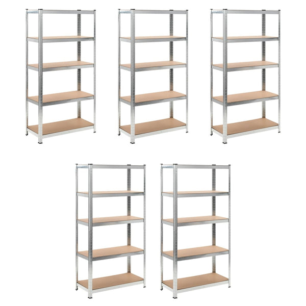 vidaXL 5-Tier Storage Shelves 5 pcs. Silver Steel & Engineered Wood