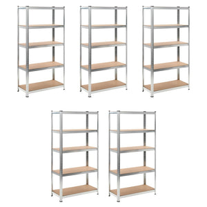 vidaXL 5-Tier Storage Shelves 5 pcs. Silver Steel & Engineered Wood