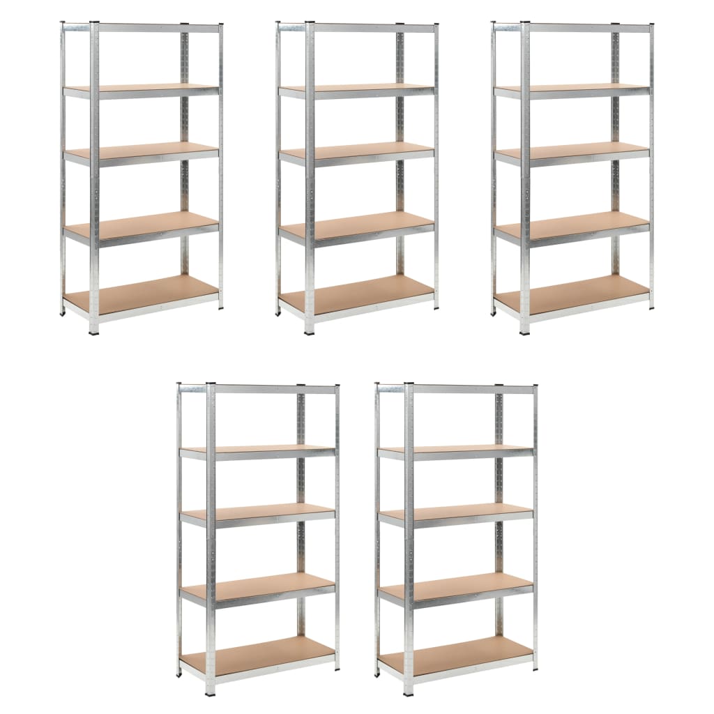 vidaXL 5-Tier Storage Shelves 5 pcs. Silver Steel & Engineered Wood
