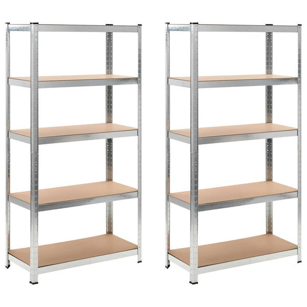 vidaXL 5-Tier Storage Shelves 2 pcs. Silver Steel & Engineered Wood