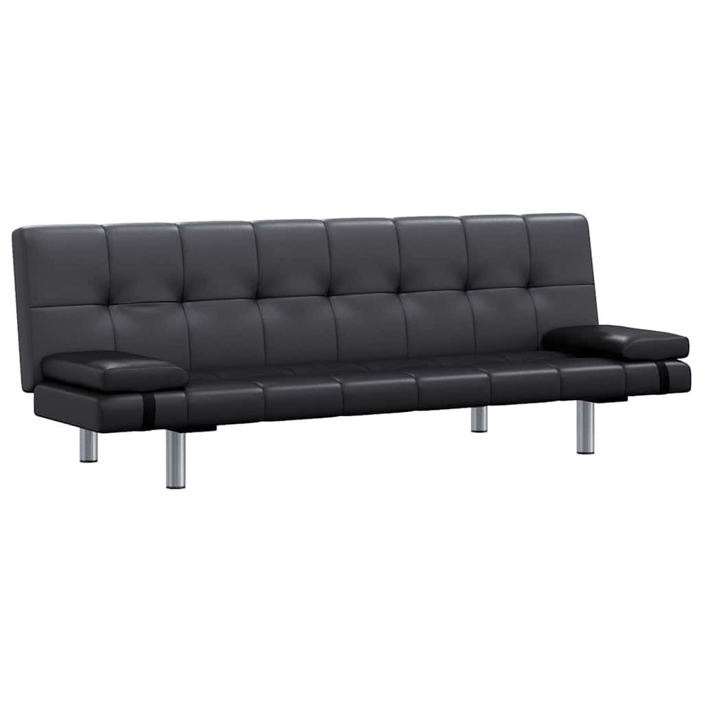 vidaXL Sofa Bed with 2 Pillows Faux Leather Extendable Black