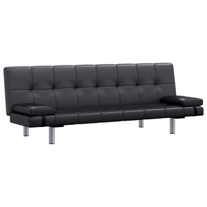 vidaXL Sofa Bed with 2 Pillows Faux Leather Extendable Black