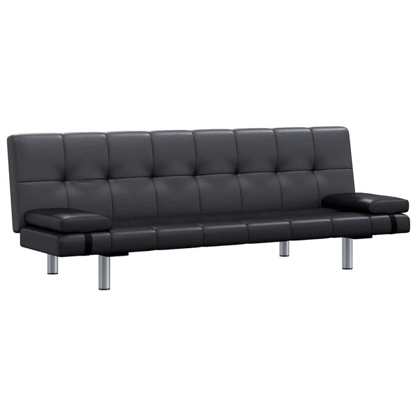 vidaXL Sofa Bed with 2 Pillows Faux Leather Extendable Black