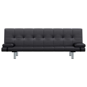 vidaXL Sofa Bed with 2 Pillows Faux Leather Extendable Black