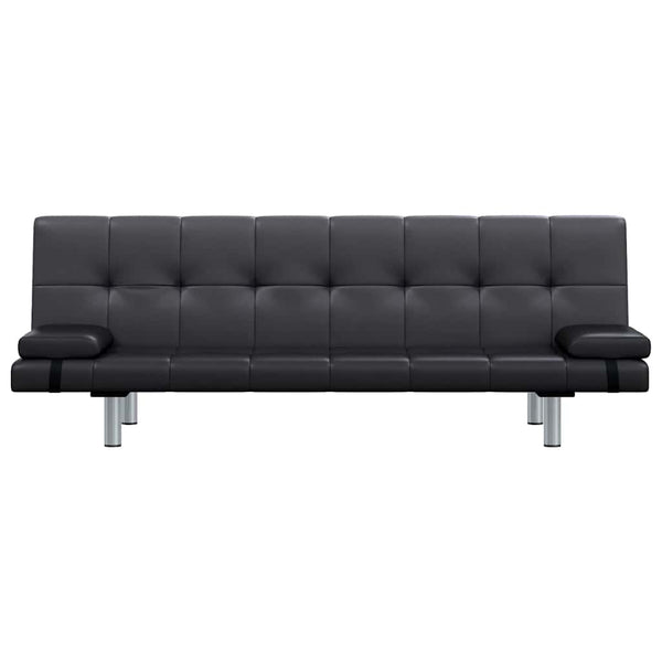 vidaXL Sofa Bed with 2 Pillows Faux Leather Extendable Black