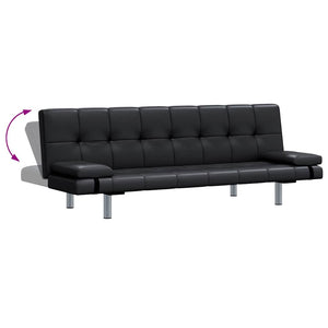vidaXL Sofa Bed with 2 Pillows Faux Leather Extendable Black
