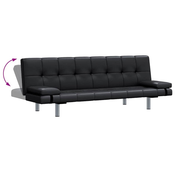 vidaXL Sofa Bed with 2 Pillows Faux Leather Extendable Black