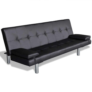 vidaXL Sofa Bed with 2 Pillows Faux Leather Extendable Black