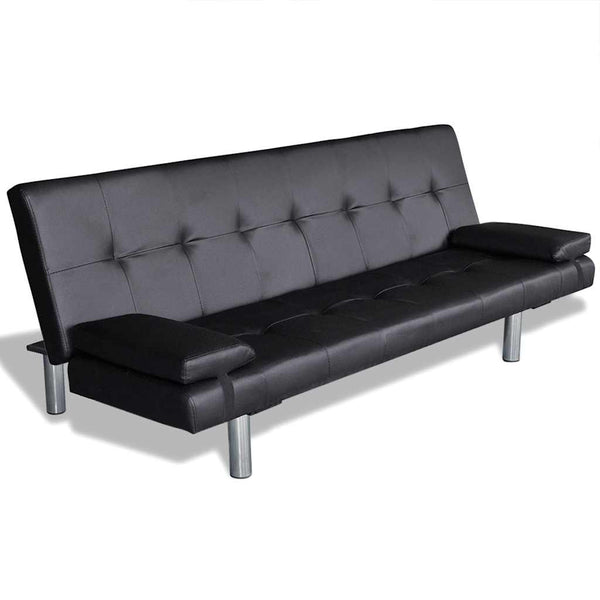 vidaXL Sofa Bed with 2 Pillows Faux Leather Extendable Black