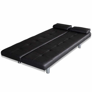 vidaXL Sofa Bed with 2 Pillows Faux Leather Extendable Black