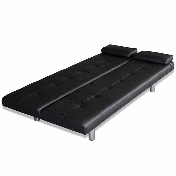 vidaXL Sofa Bed with 2 Pillows Faux Leather Extendable Black