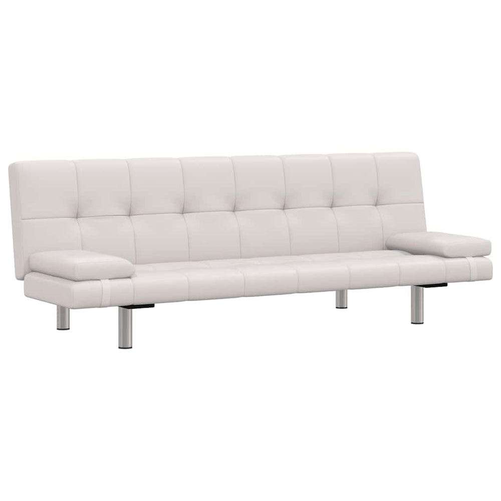 vidaXL Sofa Bed with 2 Cushions Faux Leather Extendable Cream White
