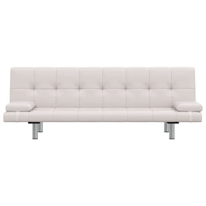 vidaXL Sofa Bed with 2 Cushions Faux Leather Extendable Cream White
