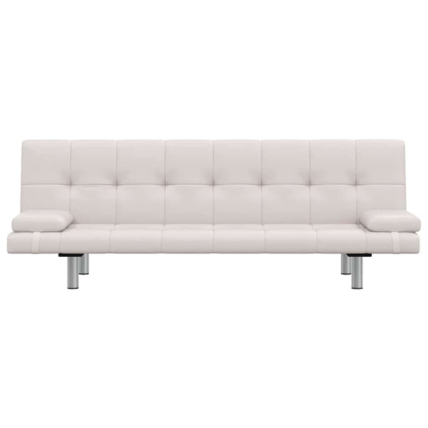 vidaXL Sofa Bed with 2 Cushions Faux Leather Extendable Cream White