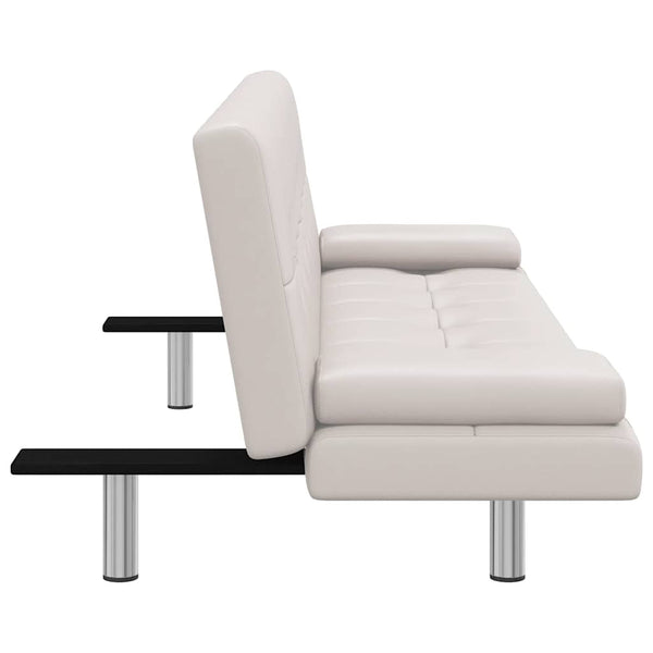 vidaXL Sofa Bed with 2 Cushions Faux Leather Extendable Cream White