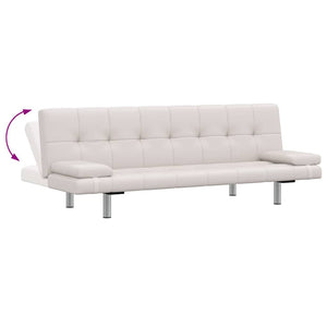 vidaXL Sofa Bed with 2 Cushions Faux Leather Extendable Cream White