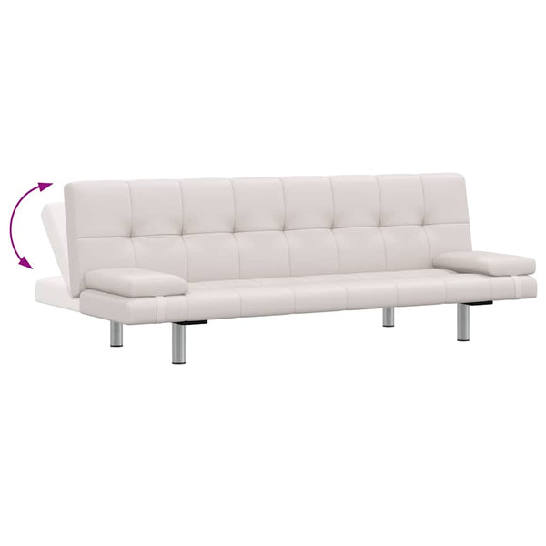 vidaXL Sofa Bed with 2 Cushions Faux Leather Extendable Cream White