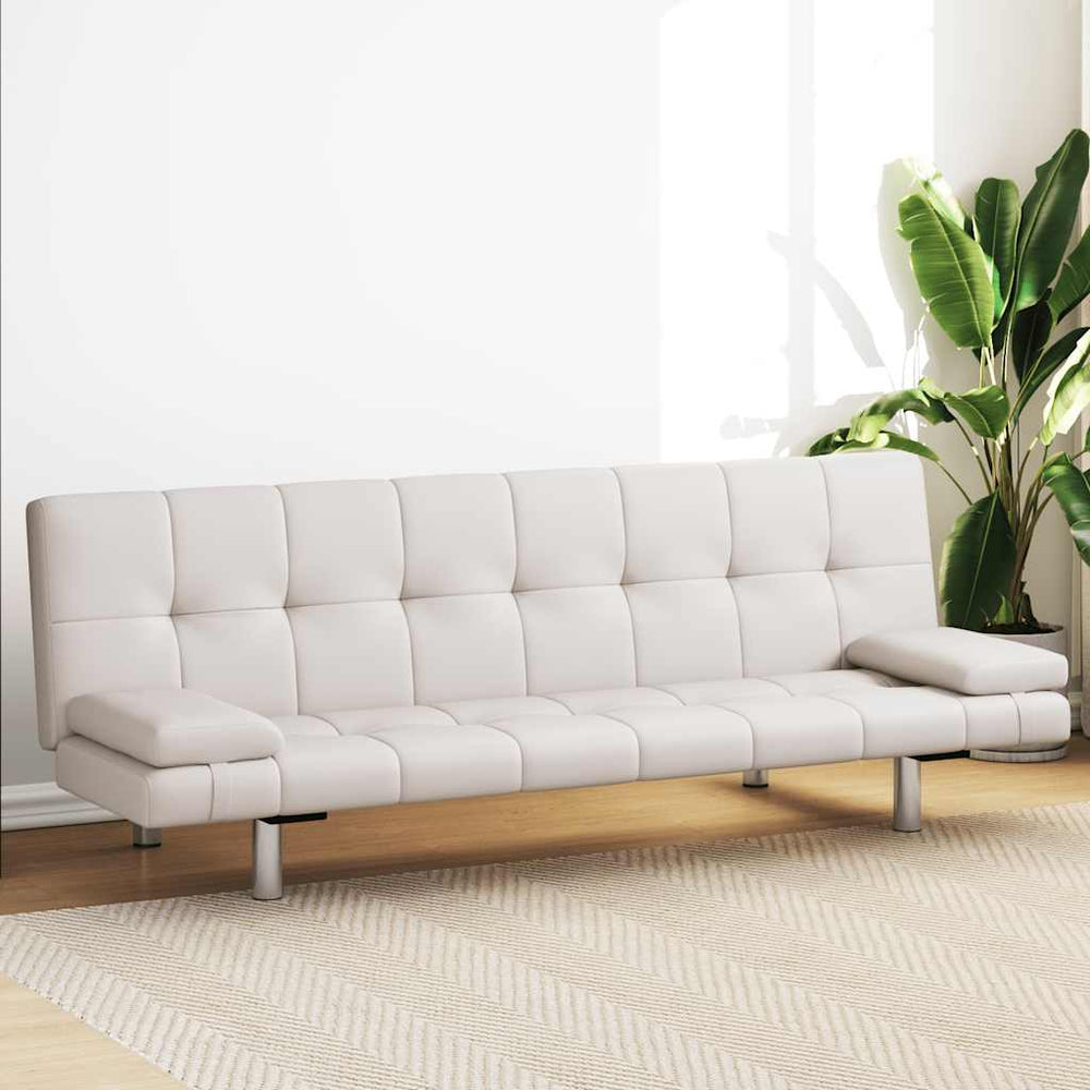 vidaXL Sofa Bed with 2 Cushions Faux Leather Extendable Cream White