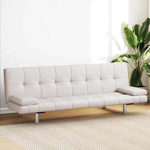 vidaXL Sofa Bed with 2 Cushions Faux Leather Extendable Cream White