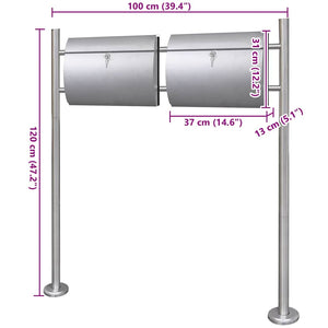 Double stainless steel letterbox with stand