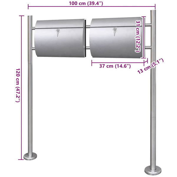 Double stainless steel letterbox with stand