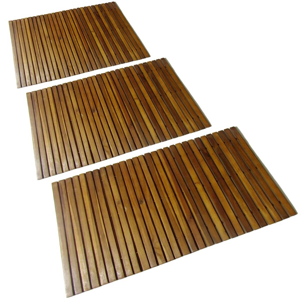 3 x Acacia Wood Bath Mat 80 x 50 cm