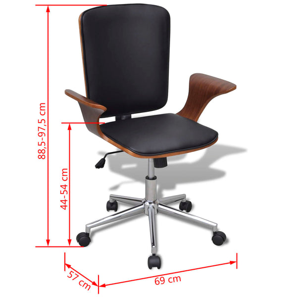 vidaXL Swivel Office Chair Bentwood with Faux Leather Upholstery