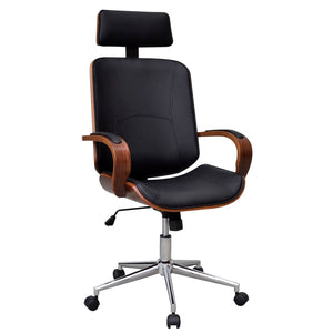 vidaXL Swivel Office Chair with Headrest Bentwood Faux Leather