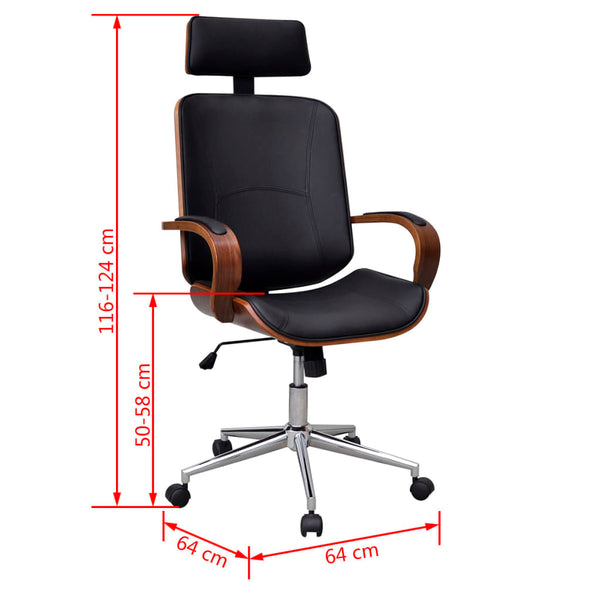 vidaXL Swivel Office Chair with Headrest Bentwood Faux Leather