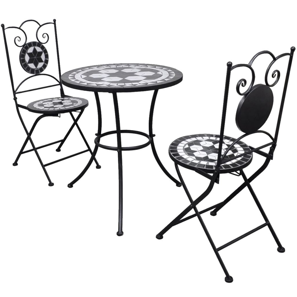 vidaXL 3-Piece Bistro Set Ceramic Black and White