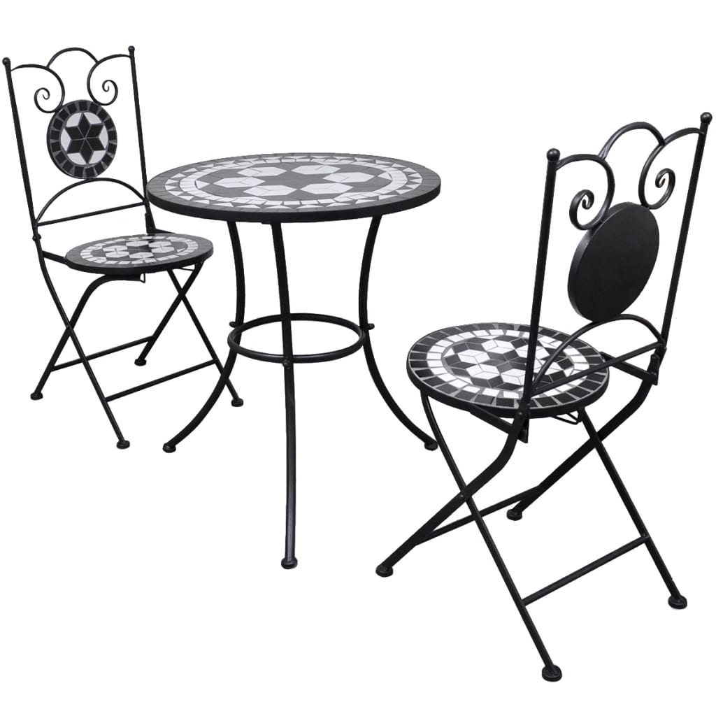 vidaXL 3-Piece Bistro Set Ceramic Black and White