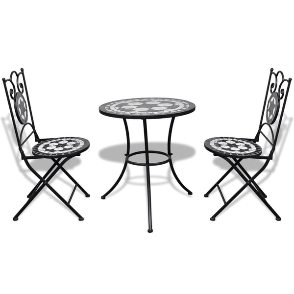 vidaXL 3-Piece Bistro Set Ceramic Black and White