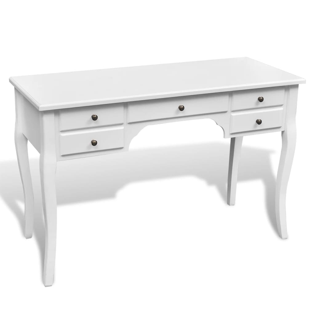 French Wooden Desk with Curved Legs 5 Drawers