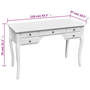 French Wooden Desk with Curved Legs 5 Drawers