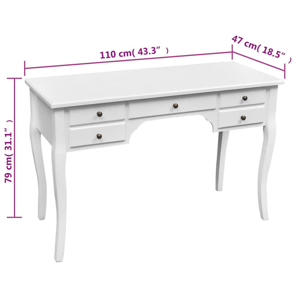 French Wooden Desk with Curved Legs 5 Drawers