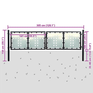 vidaXL Black Single Gate for Fences 300 x 100 cm