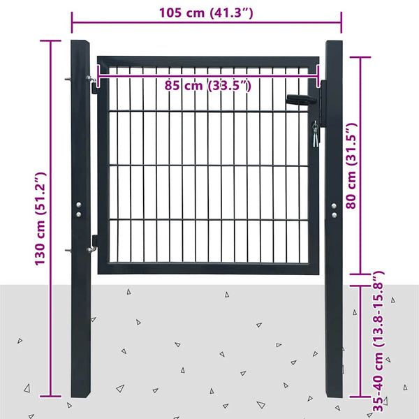 vidaXL 2D Garden Gate (Single) Anthracite Grey 100x80 cm