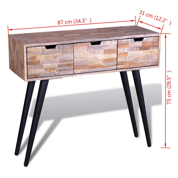 vidaXL Console Table with 3 Drawers Reclaimed Teak