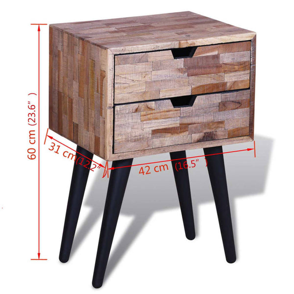 vidaXL 2-Drawer Reclaimed Teak Bedside Table