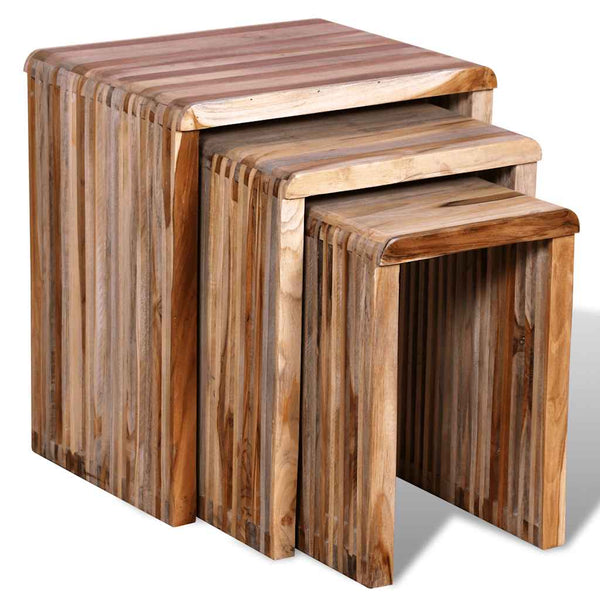 vidaXL 3-Piece Nesting Table Set Reclaimed Teak