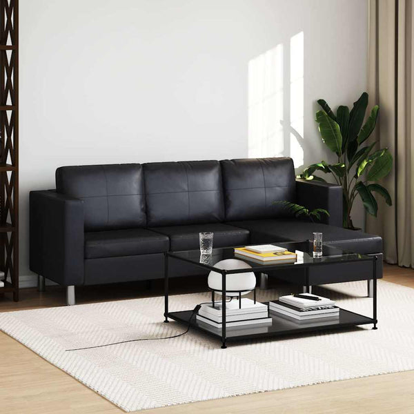 vidaXL L-shaped 3-seater Sofa Faux Leather Black