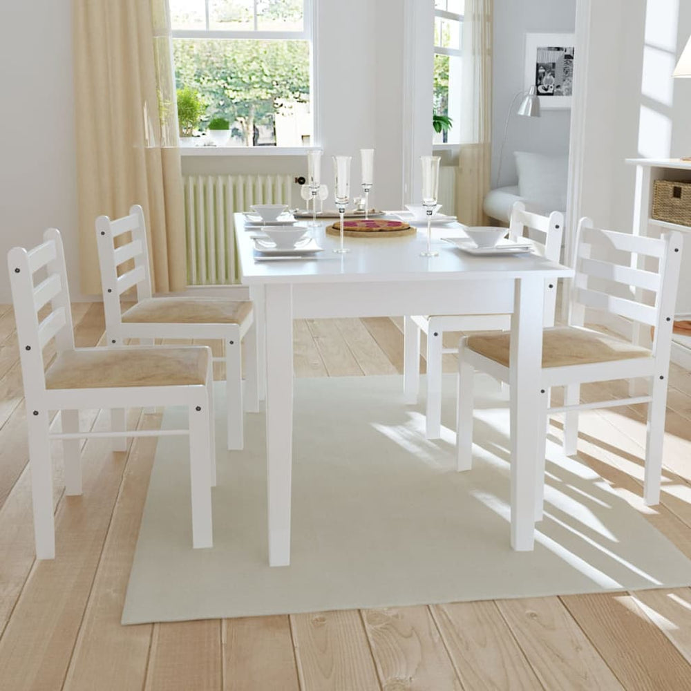 vidaXL Dining Chairs 4 pcs White Solid Rubberwood and Velvet