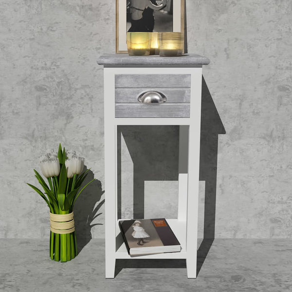 vidaXL Nightstand with 1 Drawer Grey/White
