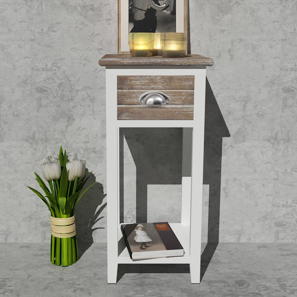vidaXL Bedside Cabinet with 1 Drawer Brown and White