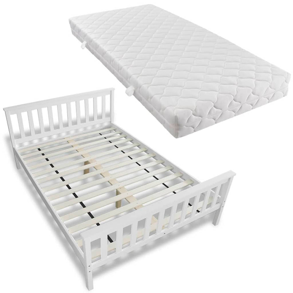 vidaXL Solid Pine Bed with Mattress 140x200 cm