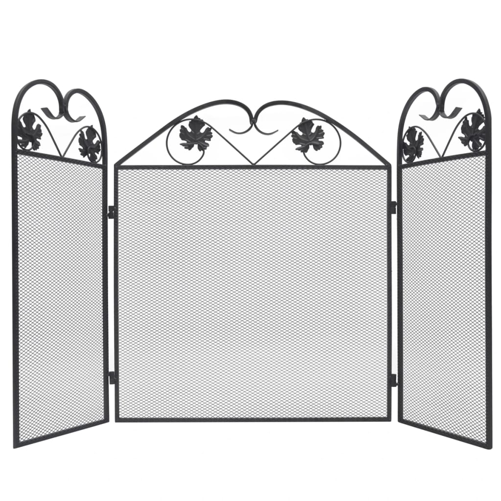 vidaXL 3-Piece Fire Screen Iron Black