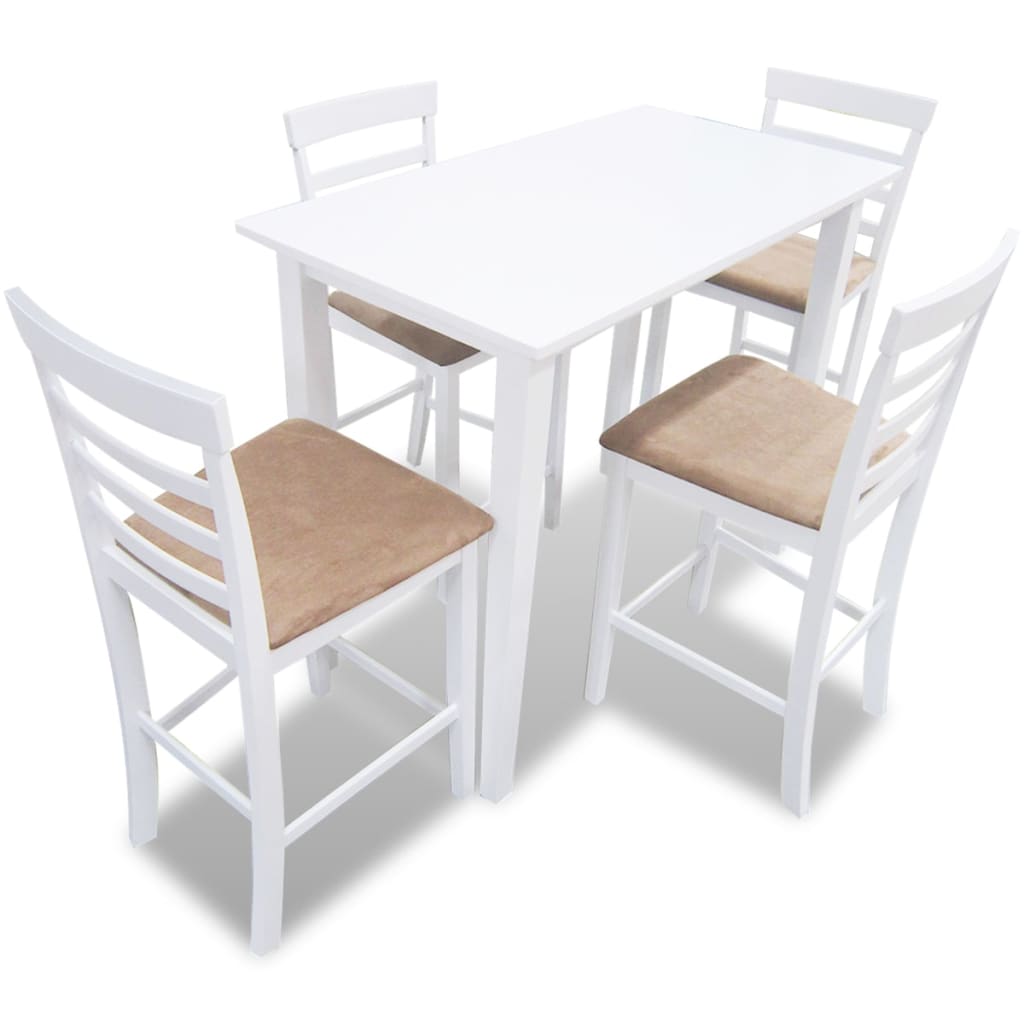 vidaXL Bar Table and 4 Bar Stools Wood White