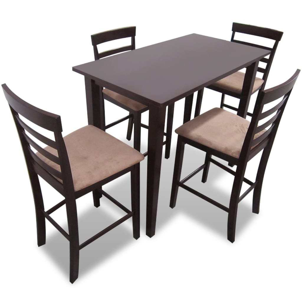 vidaXL Wooden Bar Table and 4 Bar Stools Brown